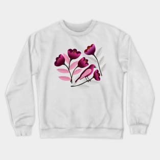 Pink birds amid the tulips Crewneck Sweatshirt